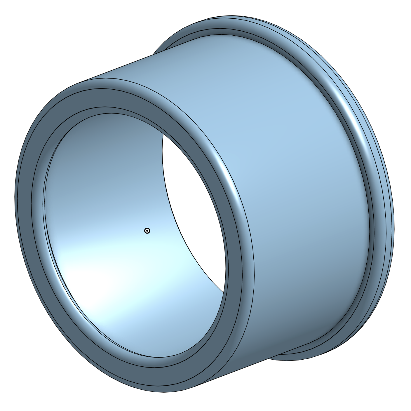 CAD render of the printed grommet showing the outer flange, inner bore, and inner lip.